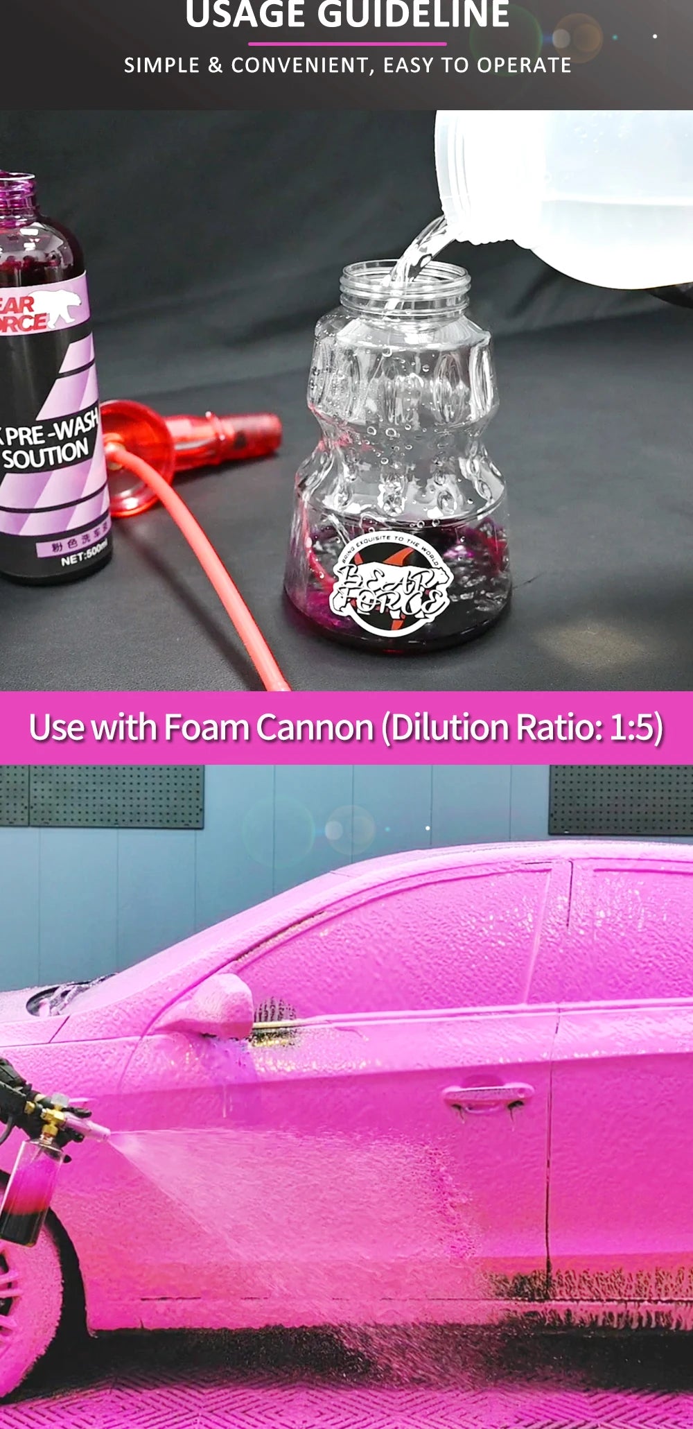 Pink Foaming Car Wash Soap Auto Wash Shampoo Active Foam Cleaner for For Snow Foam Lance / Foam Cannon / Foam Gun or Bucket Wash